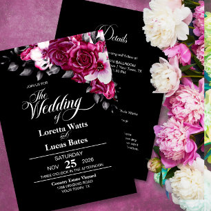 Invitation Tout en une Moody Rose Rose Floral Mariage noir