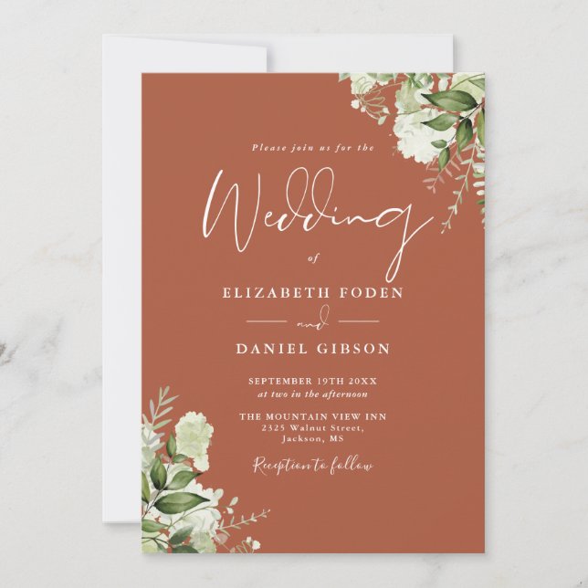 Invitation Tout en une Terracotta Verdure Mariage Floral (Devant)
