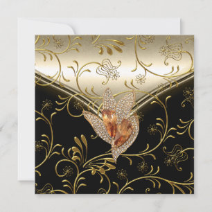 Invitation Tout événement élégant damas caramel crème beige o