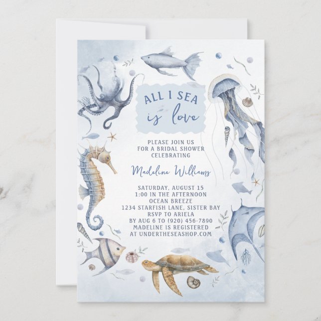 Invitation Tout I Mer Est Amoureux Élégant Fête des mariées O (Devant)