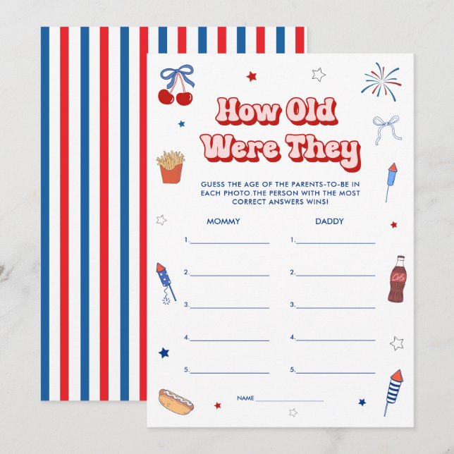 Invitation Tout jeu de devinette d'âge pour Baby Shower Ameri (Devant / Derrière)