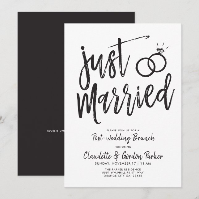 Invitation Tout juste mariés Script pour le brunch d'après ma (Devant / Derrière)