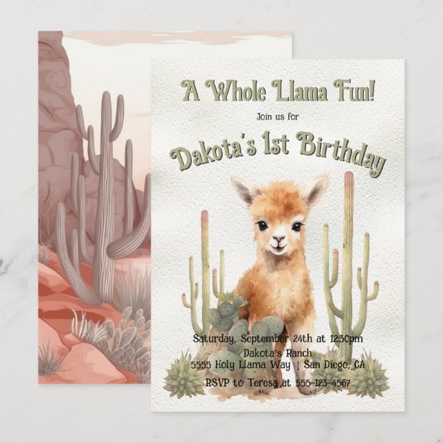 Invitation Tout Le Plaisir De Llama Turner Un Anniversaire (Devant / Derrière)