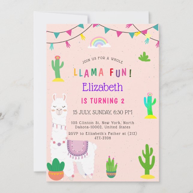 Invitation Tout Llama Alpaca Cactus Anniversaire de enfant am (Devant)