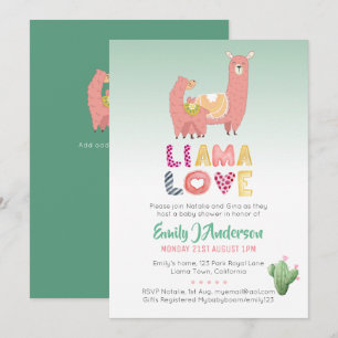 Invitation Tout Llama Fun Mama Baby Love Fiesta Cactus