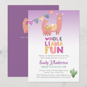 Invitation Tout Llama Fun Mama Baby Love Fiesta Cactus