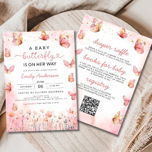 Invitation Tout mignon en un QR Code Baby shower papillon fil