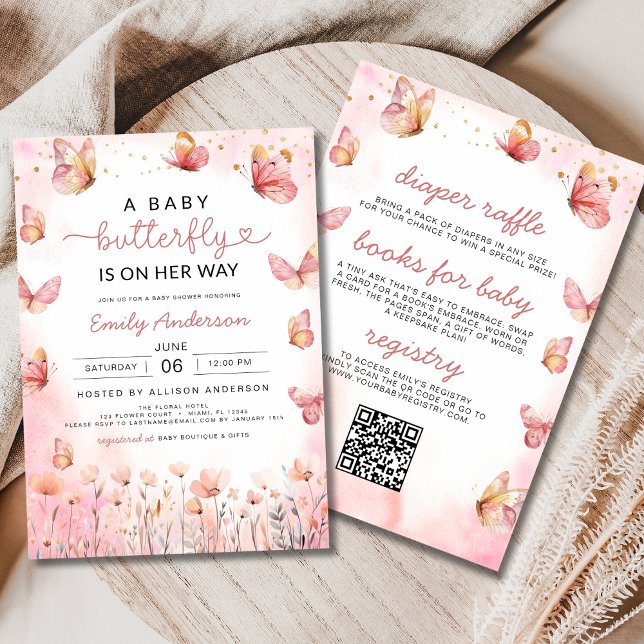 Invitation Tout mignon en un QR Code Baby shower papillon fil (Créateur téléchargé)