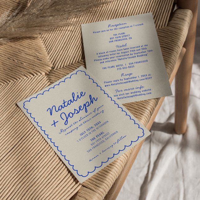 Invitation Tout moderne en un bleu rétro Mariage Whimsical (Créateur téléchargé)
