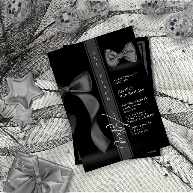 Invitation Tout noir Attire Coquette Bow Cravate Affaire form (All Black Attire Coquette Bow Tie Formal Affair Invitation)