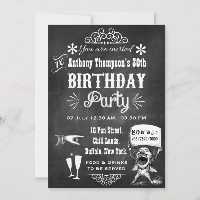 Invitation TOUTE AGE Chalkboard Rétro Anniversaire (Devant)