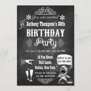 Invitation TOUTE AGE Chalkboard Rétro Anniversaire