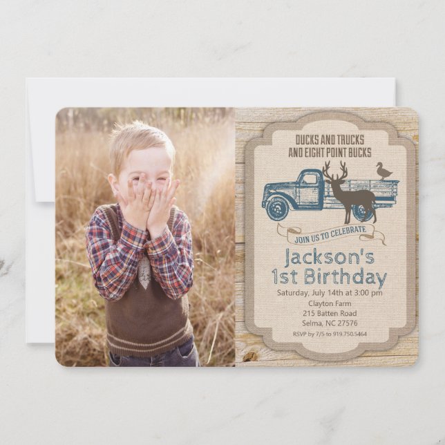 Invitation TOUTE AGE Deer Camion Photo Anniversaire Invitatio (Devant)