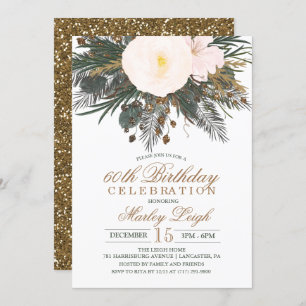 Invitation TOUTE AGE Hiver Floral Parties scintillant Anniver