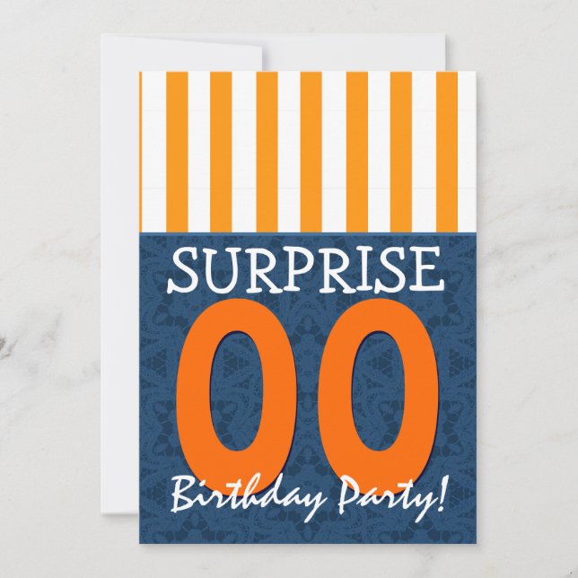 Invitation TOUTE ANNÉE Surprise Anniversaire Bleu Orange Modè (Devant)