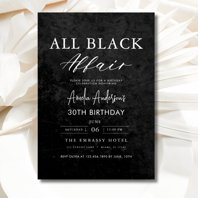 Invitation Toute Black Affair Anniversaire Fête Moderne Éléga (Créateur téléchargé)