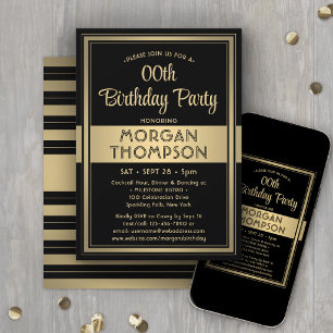 Invitation Toute élégante fête d'anniversaire noire et dorée