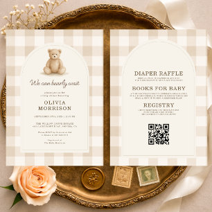 Invitation Toute en Un Ours à Carreaux Attendez Bébé Shower