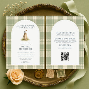 Invitation Toute en Un Petit Oiseau Golf Carreaux Baby Shower