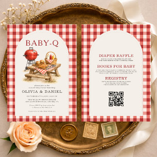 Invitation Toute en une Baby Q Gingham BBQ Baby Shower