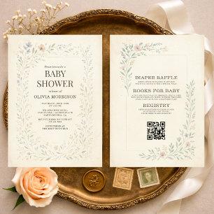 Invitation Toute en une Baby Shower Bohème Fleurie Rustique