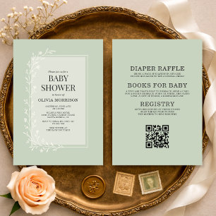 Invitation Toute en une Fête de Bébé Florale Botanique Vert S