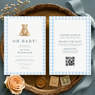Invitation Toute en une Oh Baby Teddy Bear Gingham Baby Showe