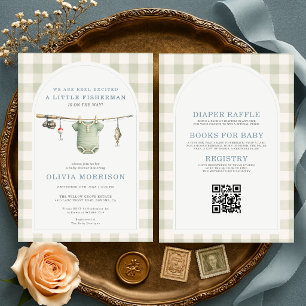 Invitation Toute en une petite Baby Shower à carreaux de pêch