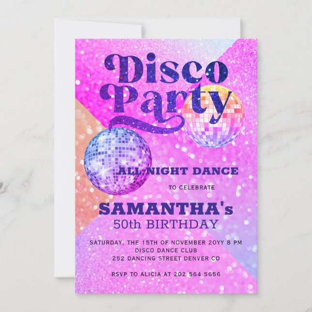 Invitation Toute fête d'anniversaire de disco (Devant)