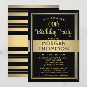 Invitation Toute fête d'anniversaire élégante noire et or
