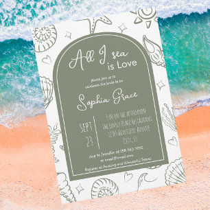 Invitation Toute la mer est amour Sage Green Doodles Enterrem