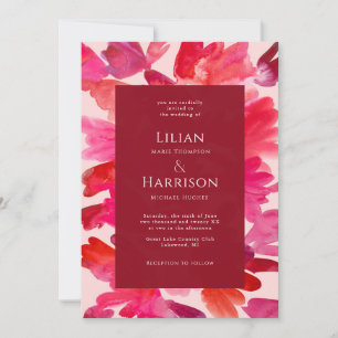 Invitation Toute l'Aquarelle Aimée rose rouge Mariage Invitat