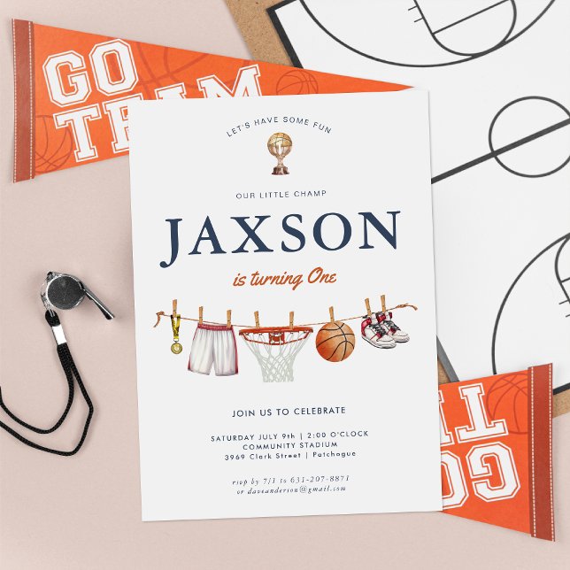 Invitation Toute l'étoile 1er anniversaire | Champ de basket- (Créateur téléchargé)