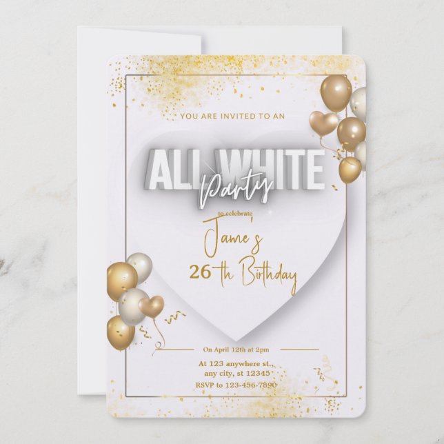 Invitation Toute l'invitation d'anniversaire d'affaire blanch (Devant)