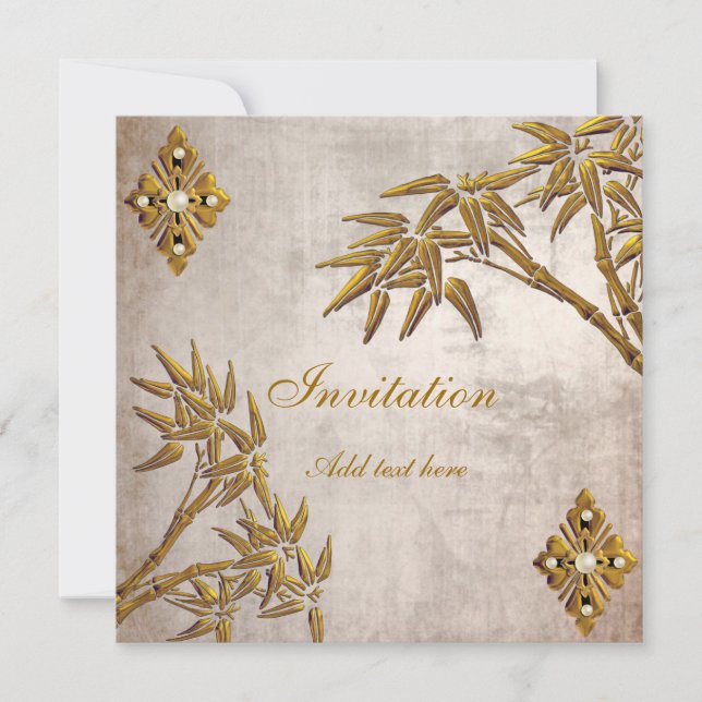 Invitation Toute Occasion Asiatique Or Vieux Papie (Devant)