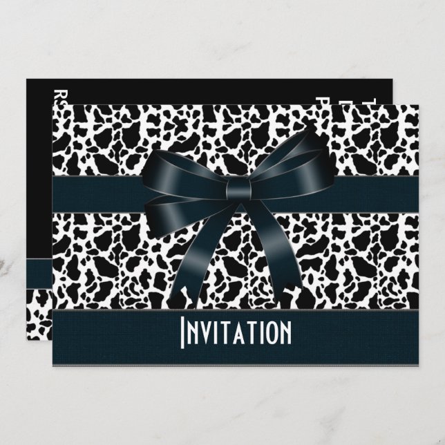 Invitation Toute Occasion Vache blanche noire Bow  (Devant / Derrière)