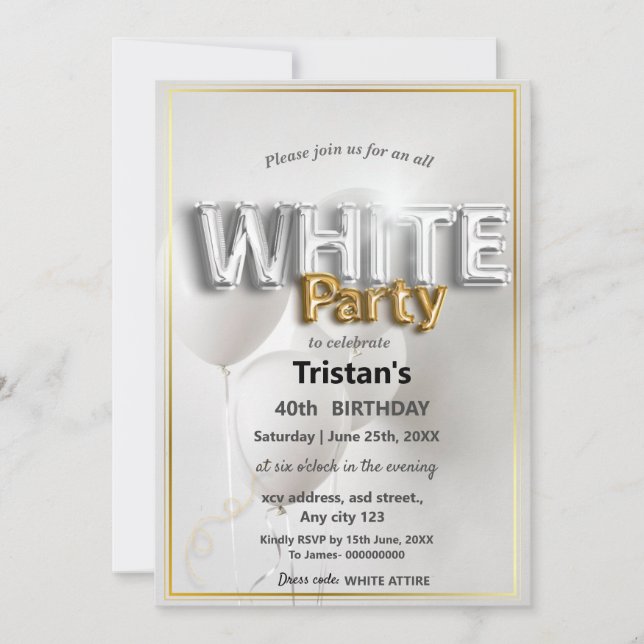 Invitation Toutes les affaires blanches ou la fête (Devant)