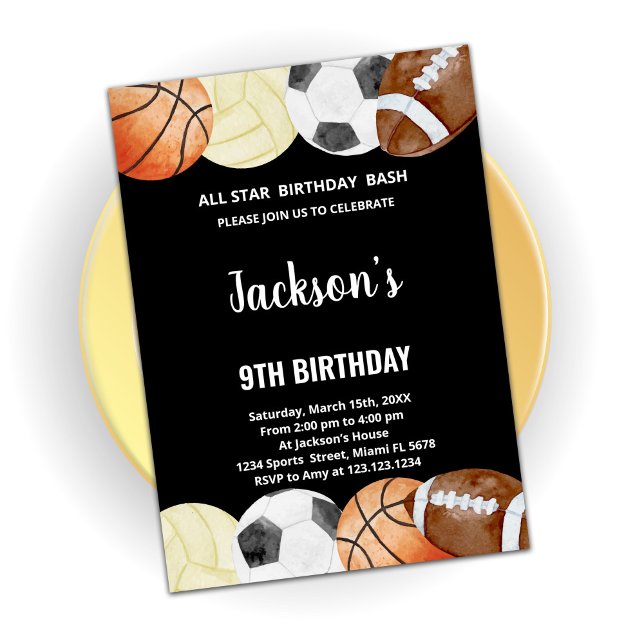 Invitation Toutes les étoiles Anniversaire Sports Anniversair (Créateur téléchargé)