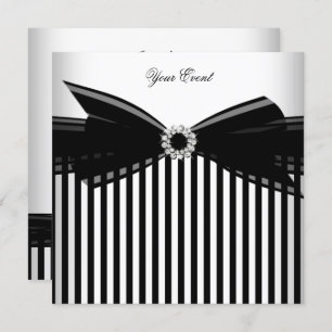 Invitation Toutes les occasions Black Bow White Stripe Party