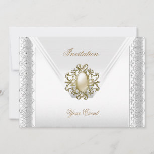 Invitation Toutes les Occasions Élégante Soie Blanc Perle Bij