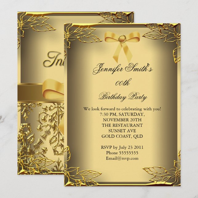 Invitation Toutes les Occasions Elite Elegant Party Gold Dama (Devant / Derrière)