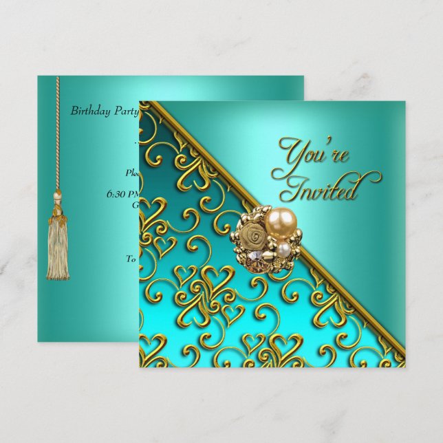 Invitation Toutes les Occasions Fête Elégante Aqua Turquoise  (Devant / Derrière)