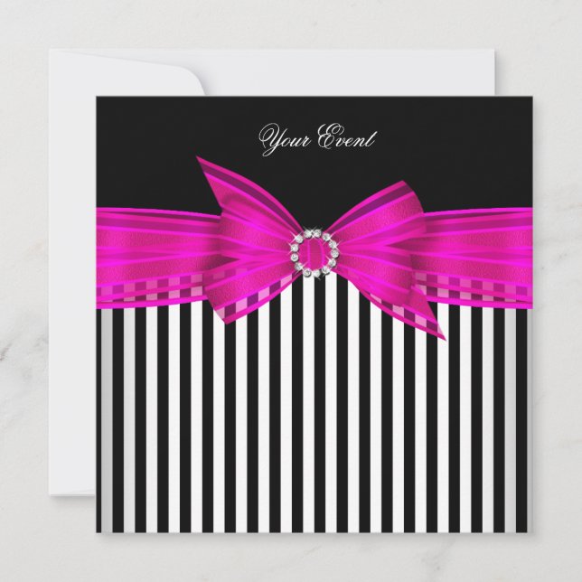 Invitation Toutes les occasions Hot rose Noir Blancs Fête (Devant)