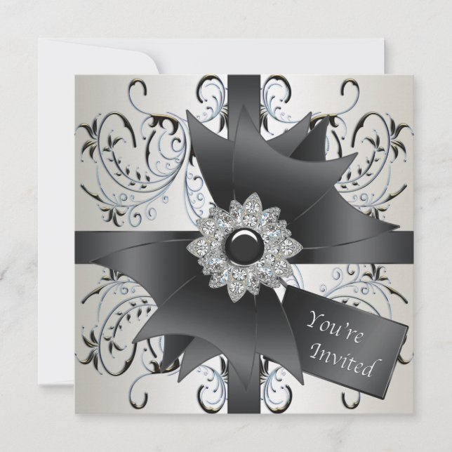 Invitation Toutes les occasions Ivory Blue Black Party Invita (Devant)