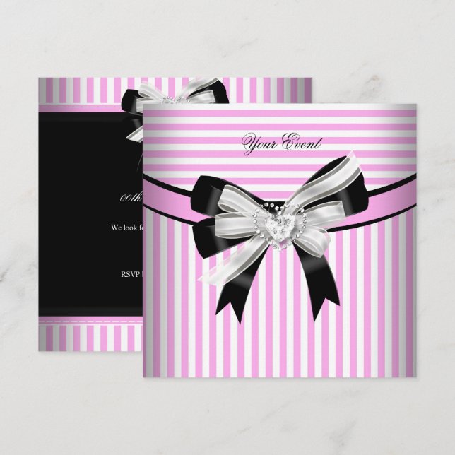 Invitation Toutes les occasions Pink Black White Stripe Party (Devant / Derrière)