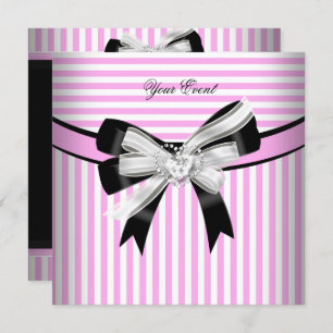 Invitation Toutes les occasions Pink Black White Stripe Party