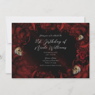 Invitation Toutes les Roses Rouges & Crânes Fête d'Anniversai