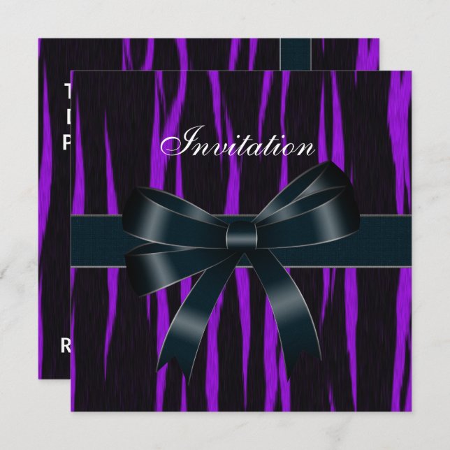 Invitation Toutes Occasions Noir Ruban Violet (Devant / Derrière)