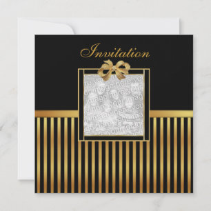 Invitation Toutes Occasions Rayure Noir Or Arc Or