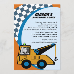 Invitation Tow Truck Anniversaire avec photo